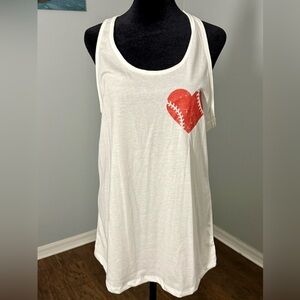 Baseball Mama White Tank Top with Red Heart Design & back graphic XXL